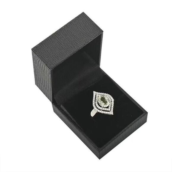 Simulated Prasiolite and Simulated Diamond 2.90 ctw Silver Ring Size 10 New - Picture 6 of 6